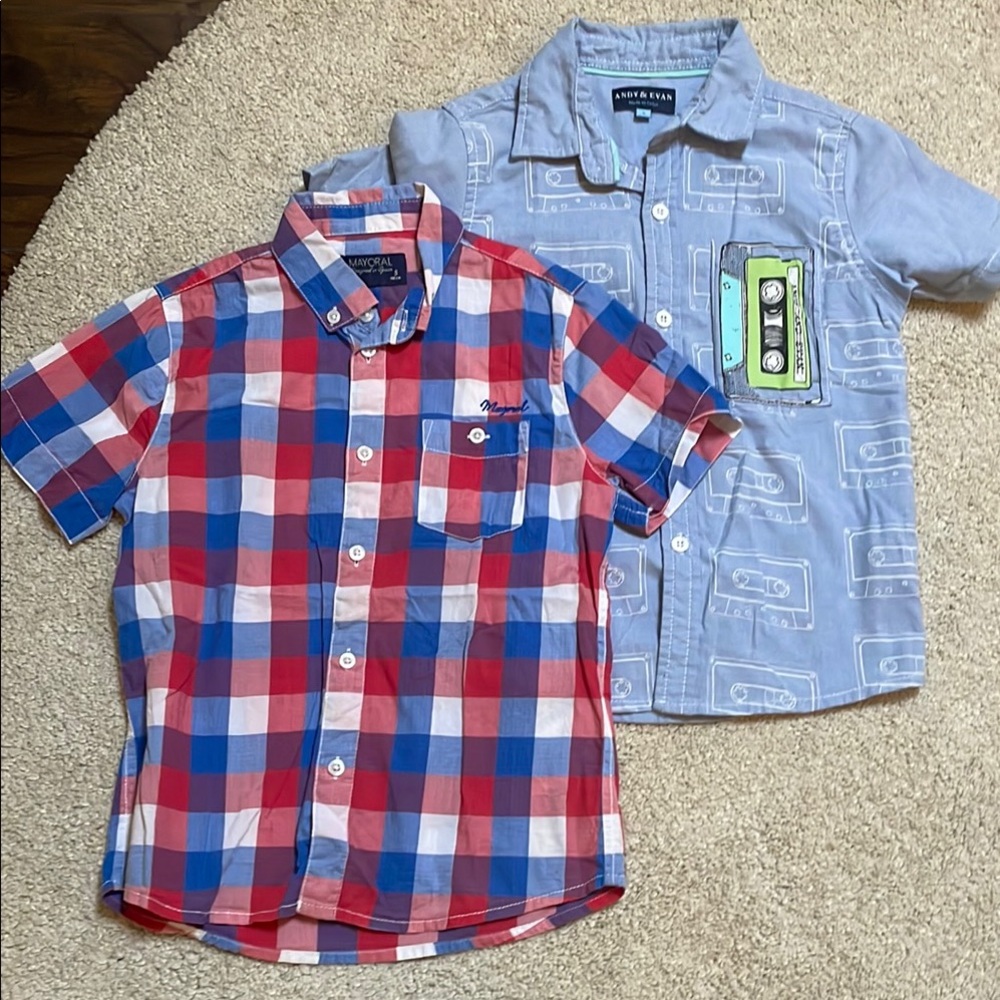 Indigo Kids Red and Blue Plaid Shirt & Light Blue Shirt Set